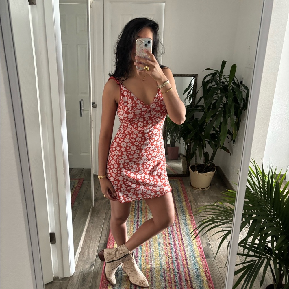 Forever 21 Orange Plunge Neck Sleeveless Mini Dress